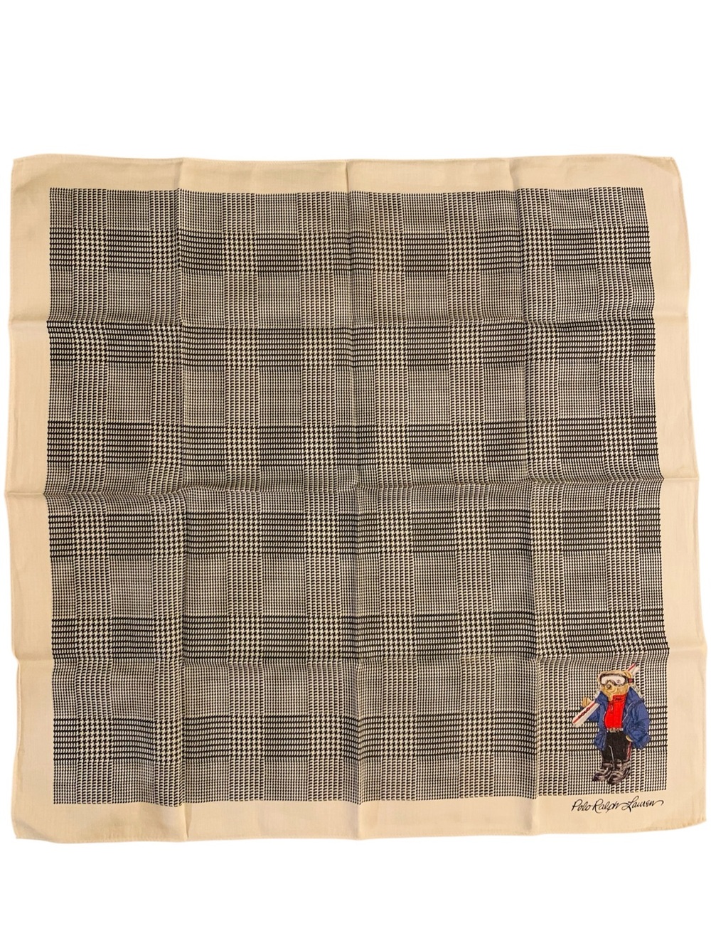 Polo Ralph Lauren Polo Bear Handkerchief Navy Glen Plaid 19” Cotton EUC Unisex